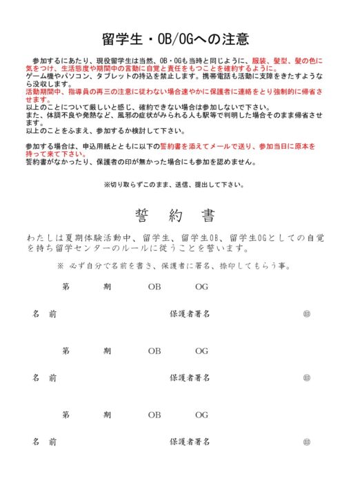 ④R7  夏季体験活動　誓約書